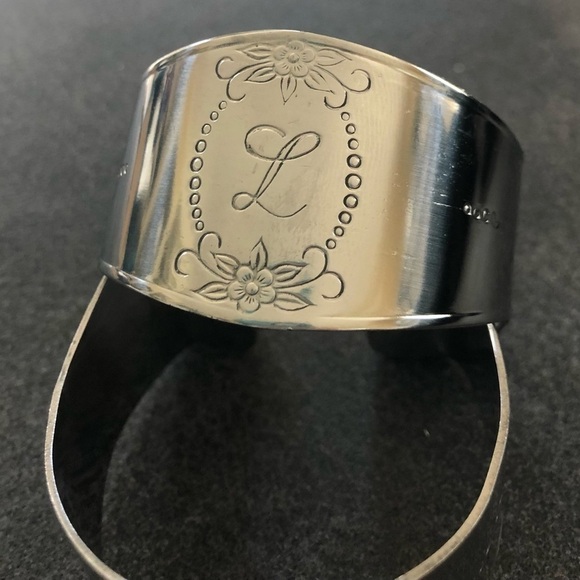 Vintage Set Of 2 Custom Craft Stainless Steel Monogram L Napkin Rings Silver - Picture 4 of 4